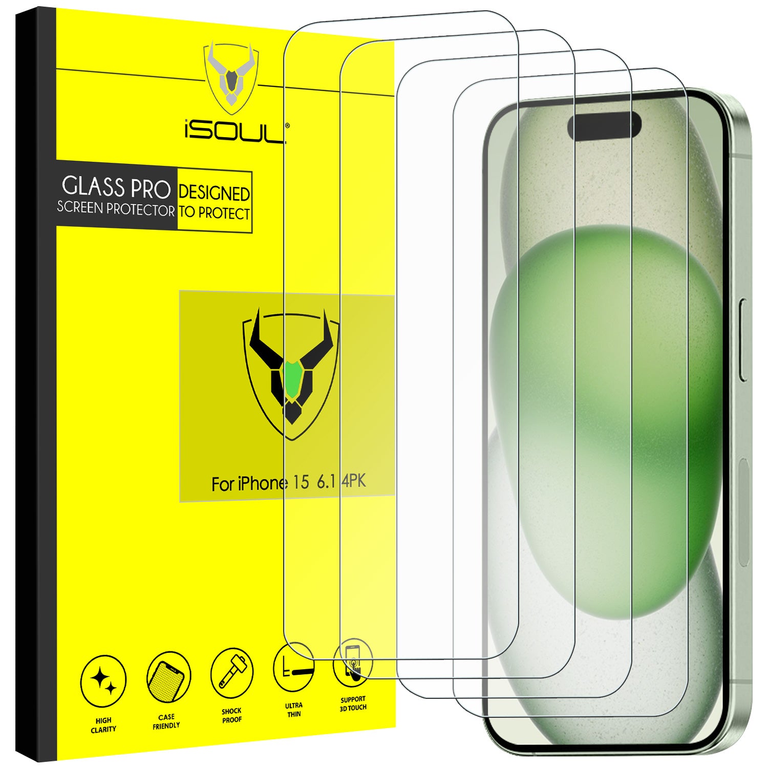 iPhone 15 Screen Protector | 4-Pack Screen Protector for iPhone 15 6.1-Inch Tempered Glass Film