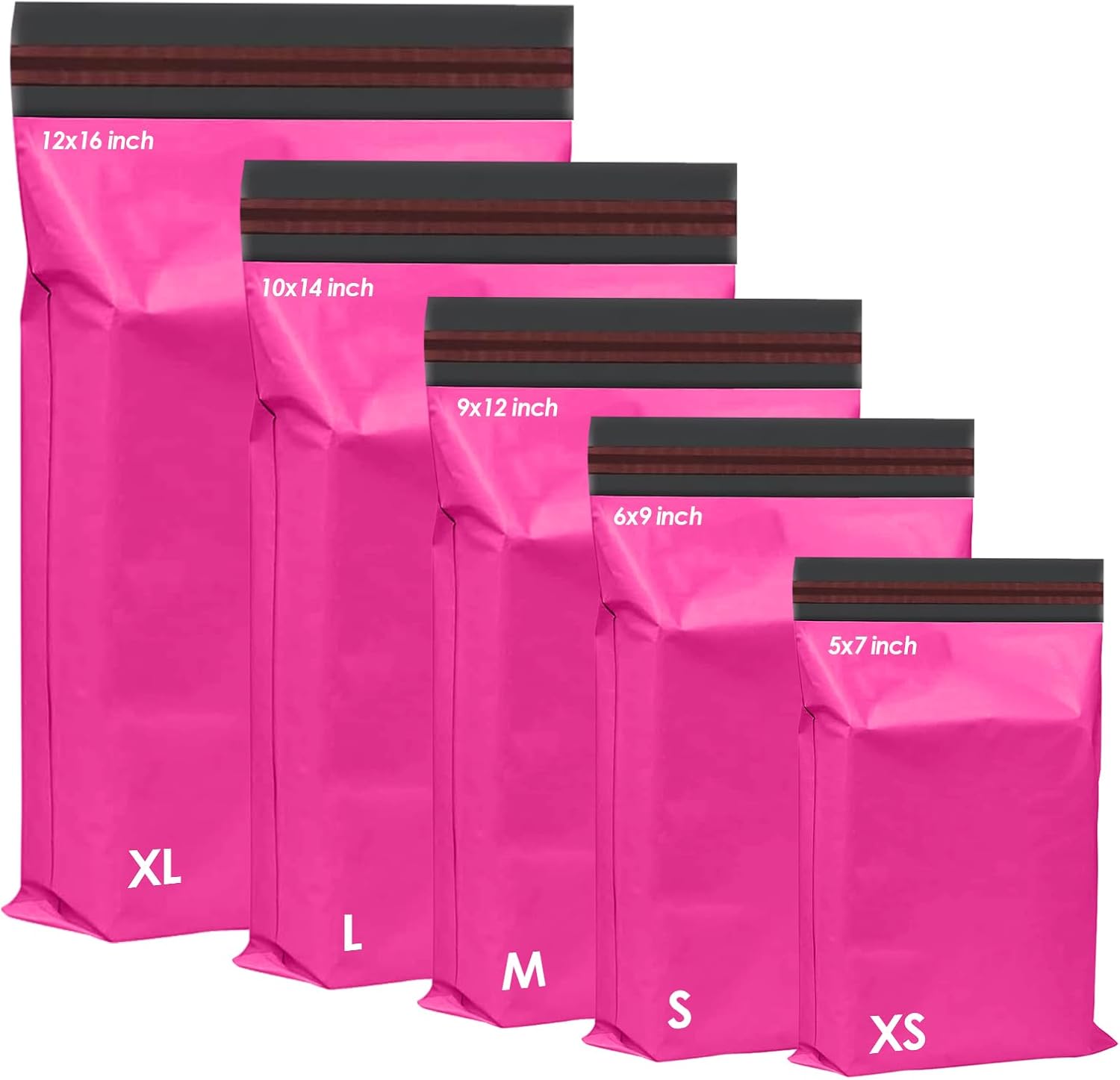 125 Assorted Mixed Hot Pink Mailing Poly Postal Self Seal Bags 5 Sizes 25 from Each iSOUL Extra Small to Large Postage Packaging Assorted Mailers Posting Shipping Post Parcels Package Bags