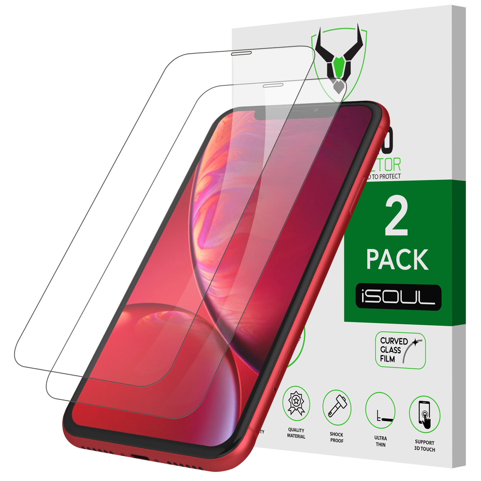 Screen Protector for iPhone 11 and iPhone XR 6.1 Inch, iSOUL Tempered Glass HD Film, 2-Pack