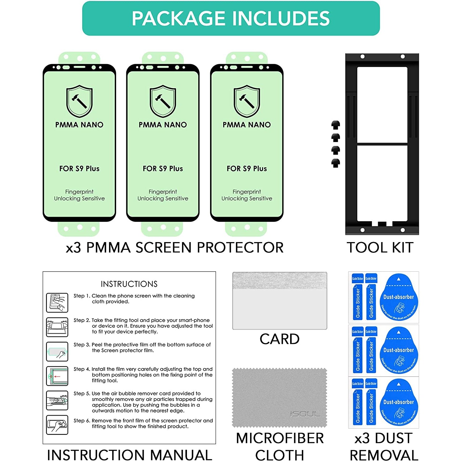 ISOUL 3 Pack Flexible Screen Protector for Samsung Galaxy S9 Plus 6.2"