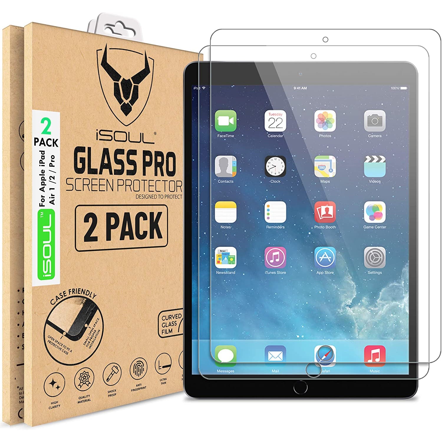 2x iSoul Screen Protector for iPad Air 1 iPad Air 2 iPad Air Pro 9.7"
