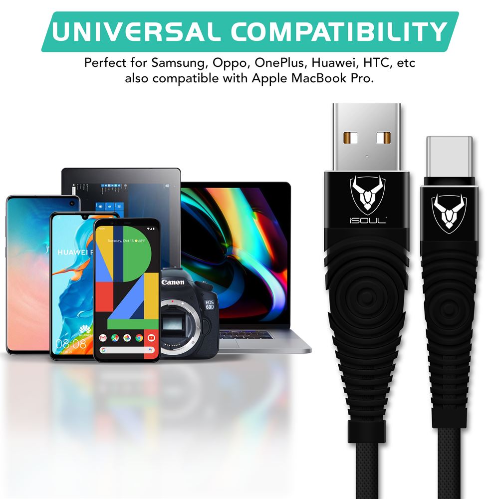 USB C Cable Fast Charge Type C 3.1 for Charging and Data Syncing - iSOUL