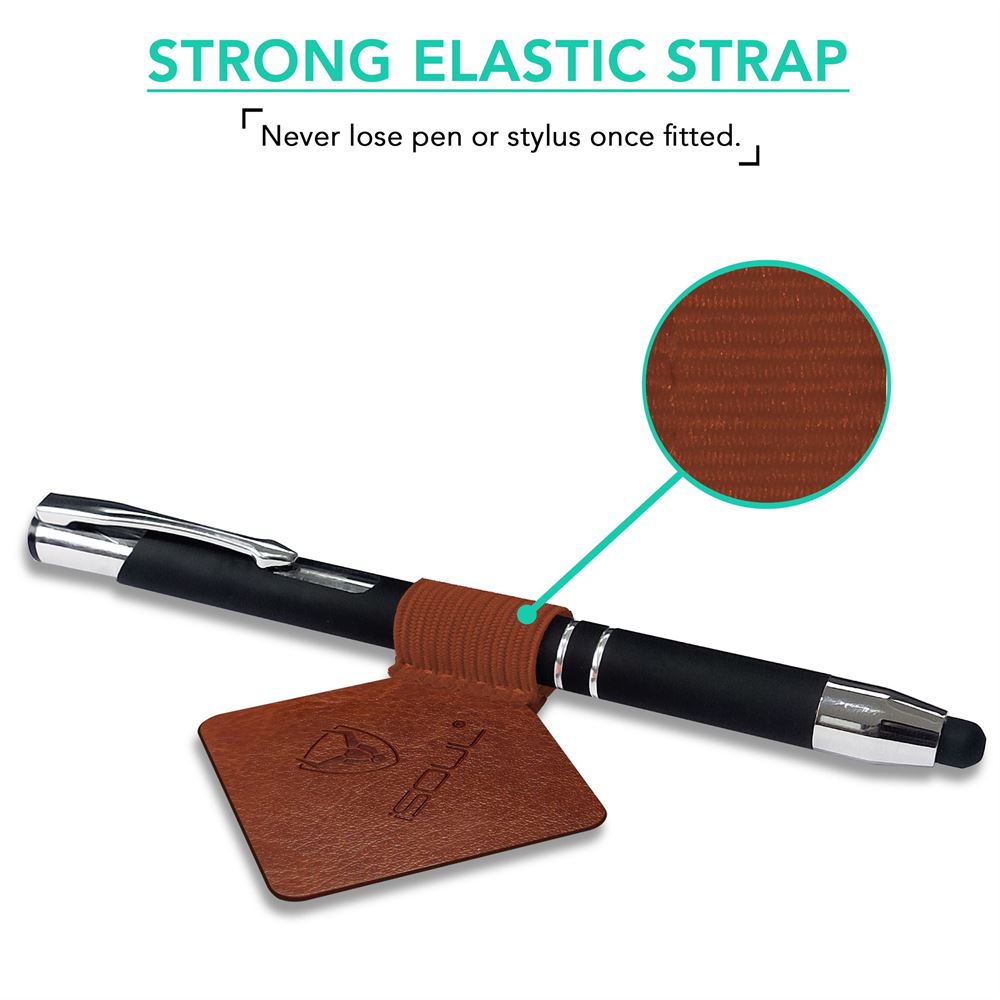 3X Brown Leather Adhesive Pen Loop for Notebooks - iSOUL