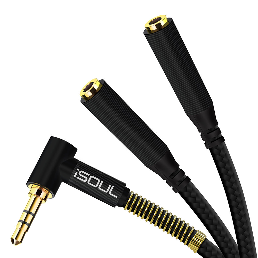 L-Shape Dual 3.5 mm Jack Audio Splitter Cable Nylon Braided - iSOUL