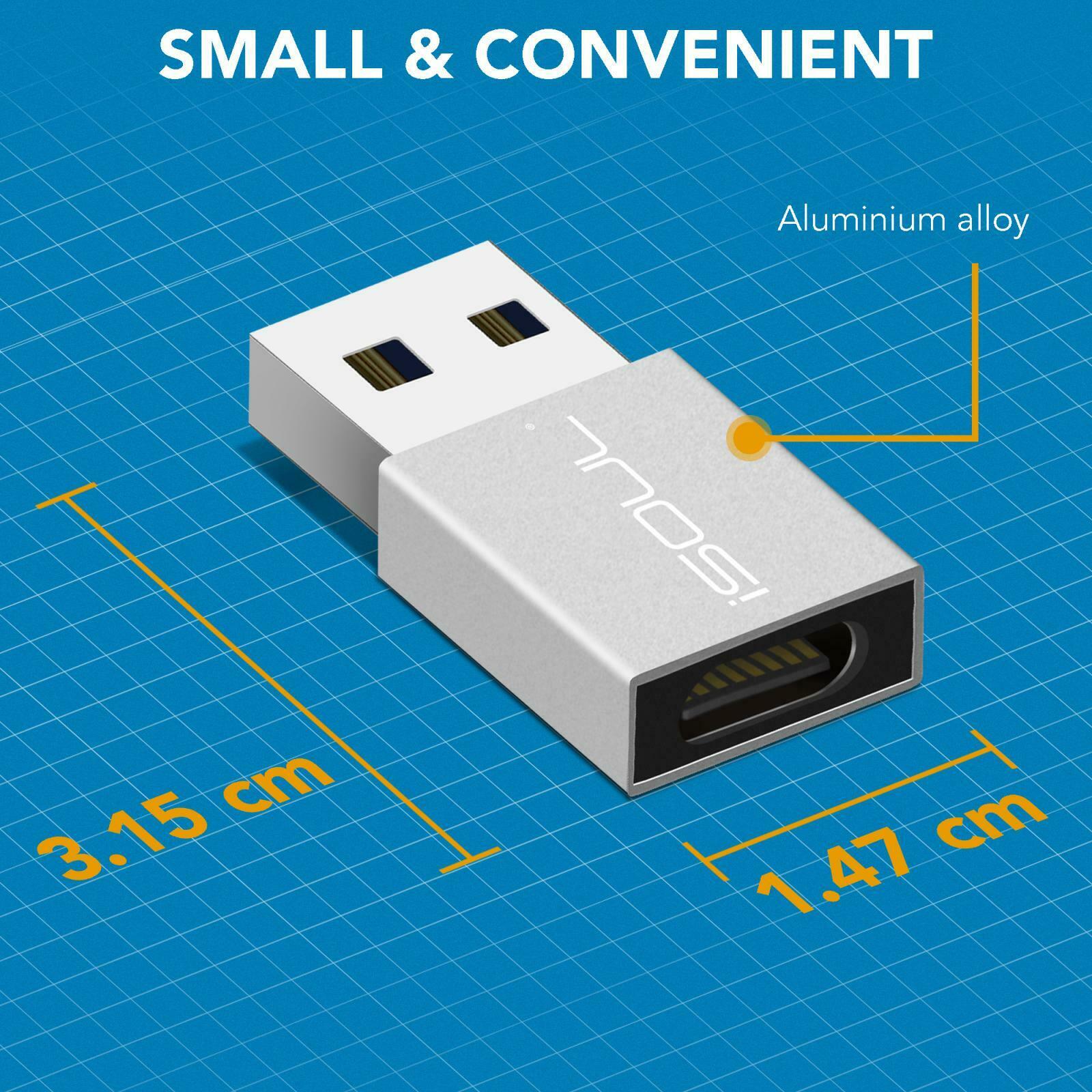 USB A Male To USB C Female Connector Converter Adapter Silver