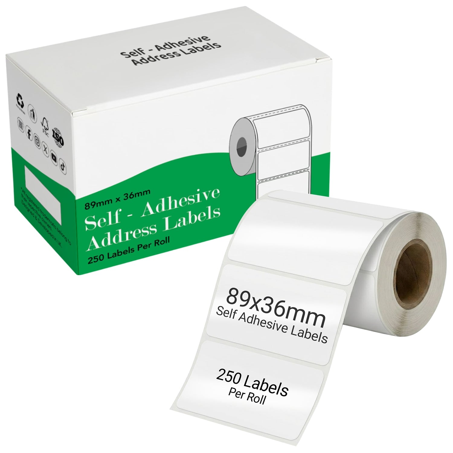 iSOUL Self Adhesive Address Labels 89x36mm, 250 Sticker Labels, White Stickers, BPA-Free, Handwriting, Laser & Inkjet Printer Compatible, for Shipping, Filing, Food Container Sticky Rolls 1 Roll