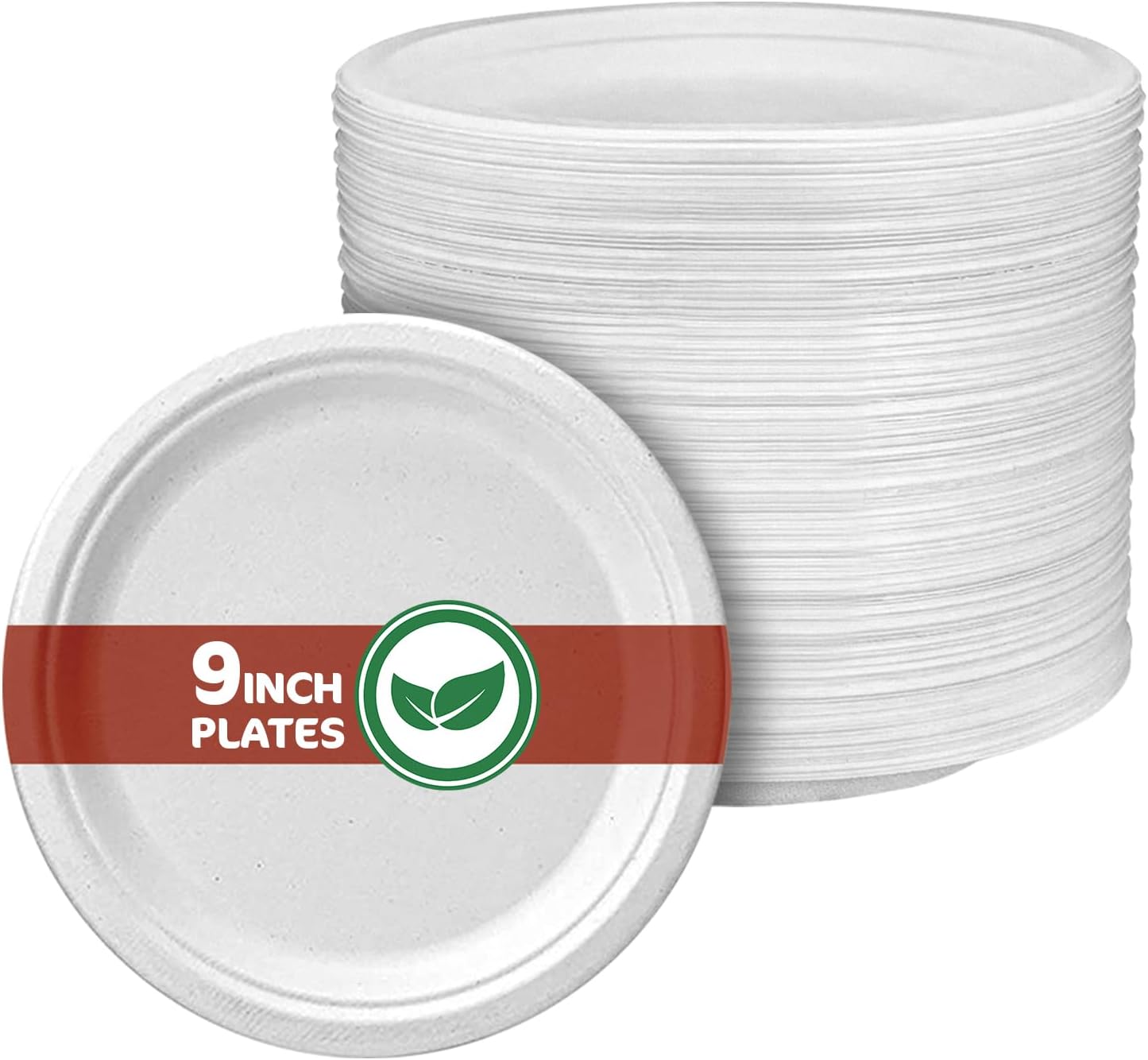 Disposable Paper Plate 9 Inch Heavy Duty Strong Bagasse Compostable Eco-Friendly Natural Sugarcane Fibers Round Plates for Hot & Cold Food Catering BirthdayDinner Party Office Picnic BBQs 50 Plates