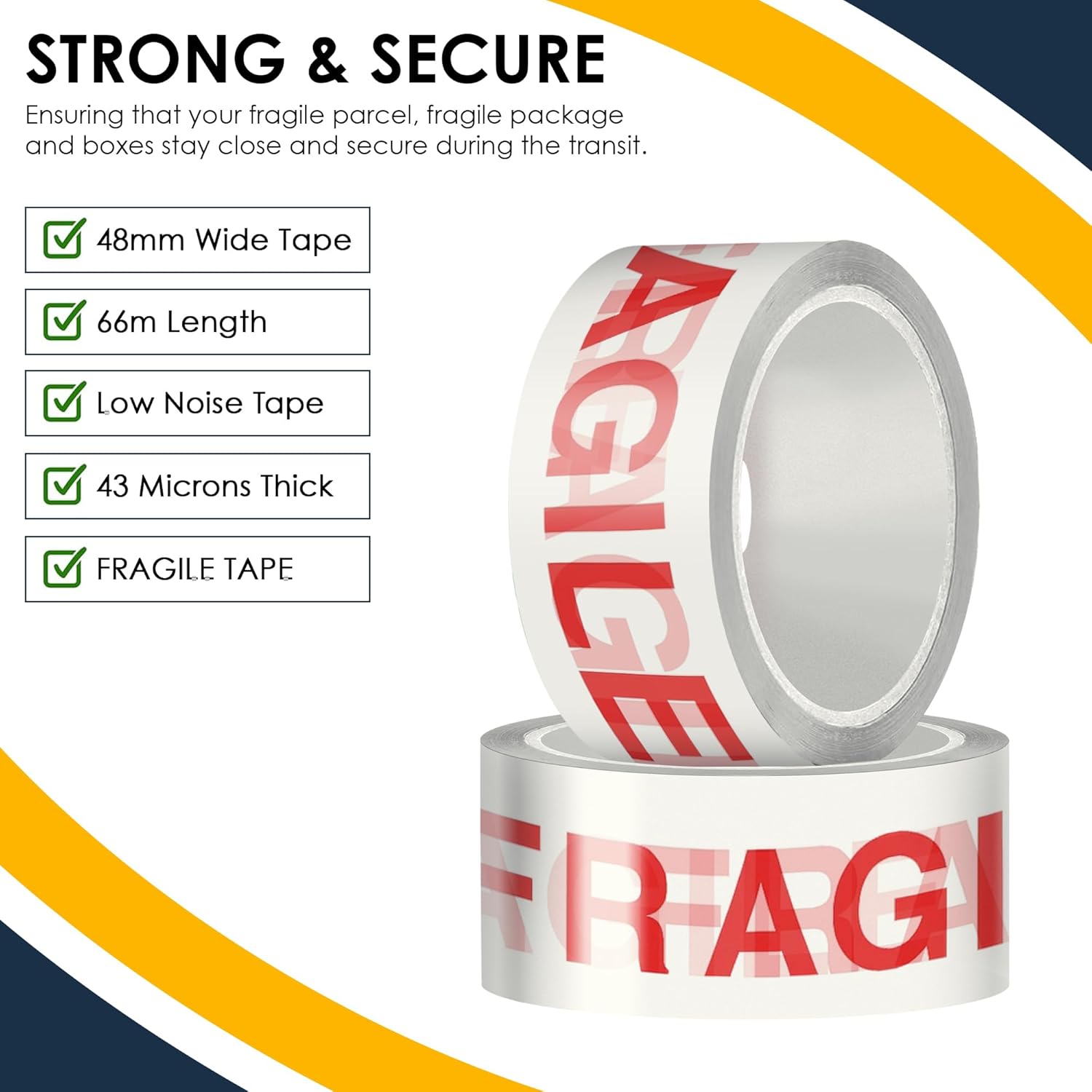 Parcel Tape, 6 Rolls Packing Tape Strong Heavy Duty Fragile Tape 48mm x 66m For Packing Boxes Packaging Tape, Moving Tape