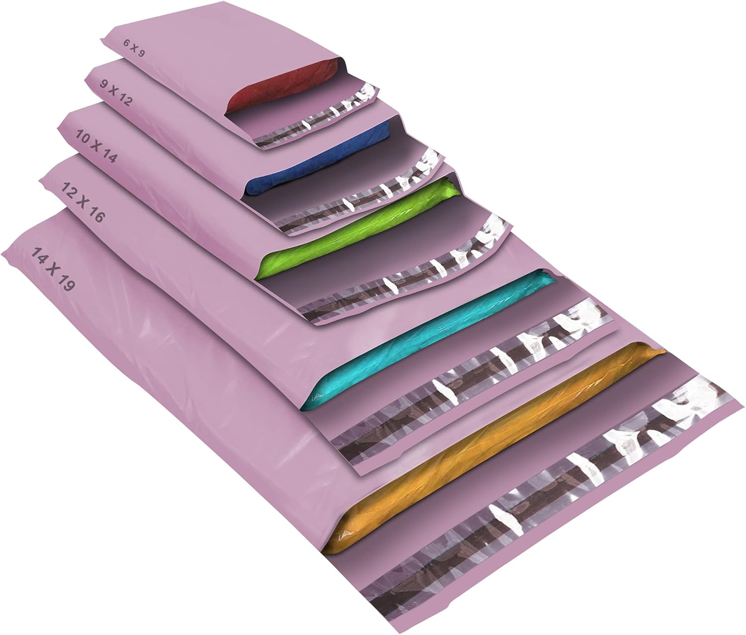 50 Mixed Size Pink Mailing Bags, Self Seal Strong Waterproof Poly Plastic Envelopes for Parcels, Packaging, Small, Medium, Large Mail, Shipping Courier Delivery Bags 5 Sizes, Baby Pink