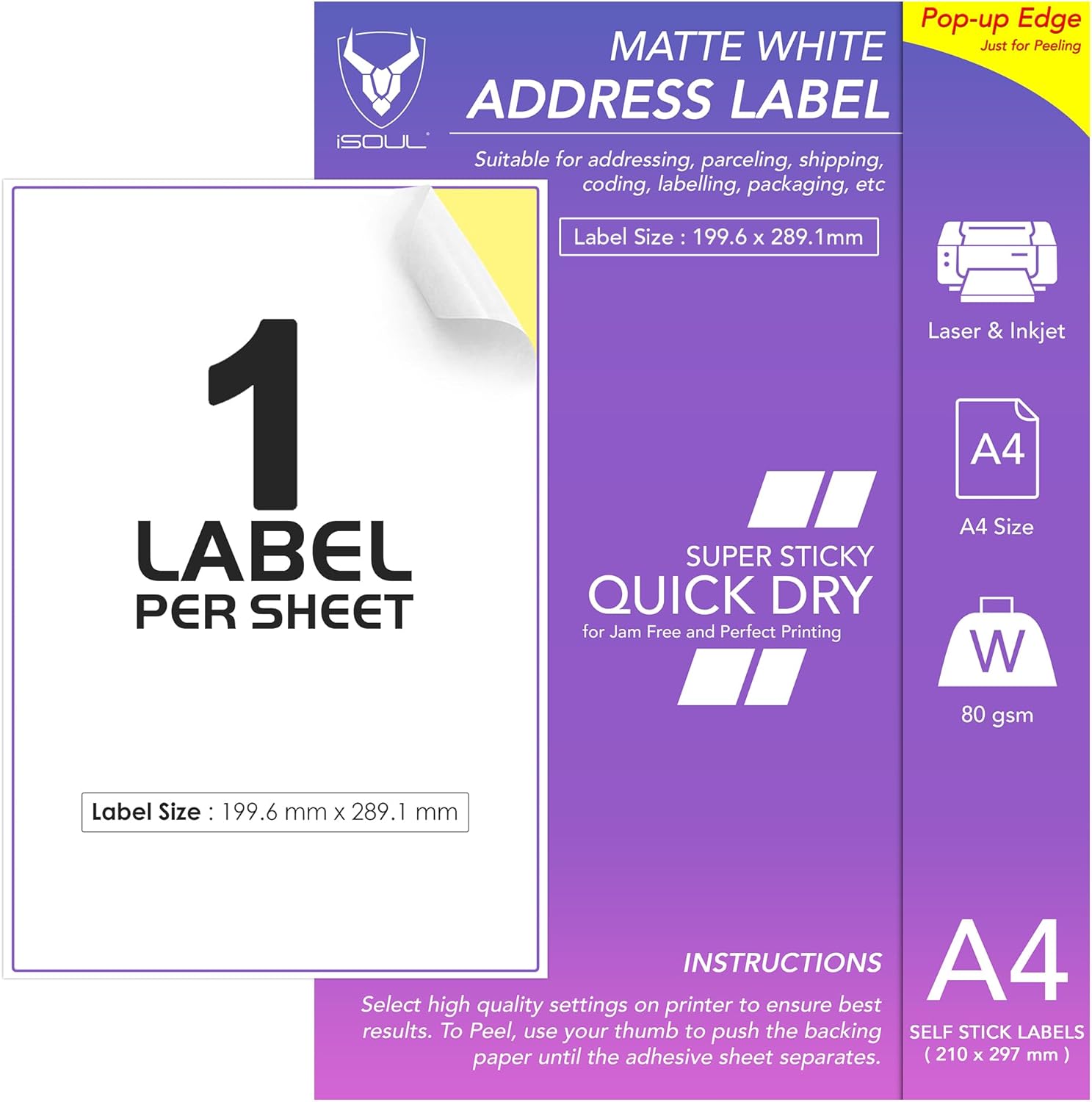 1 Labels Per A4 Sheet, 50 Sheets 50 Sticky Label, Printable Sticker Pa ...