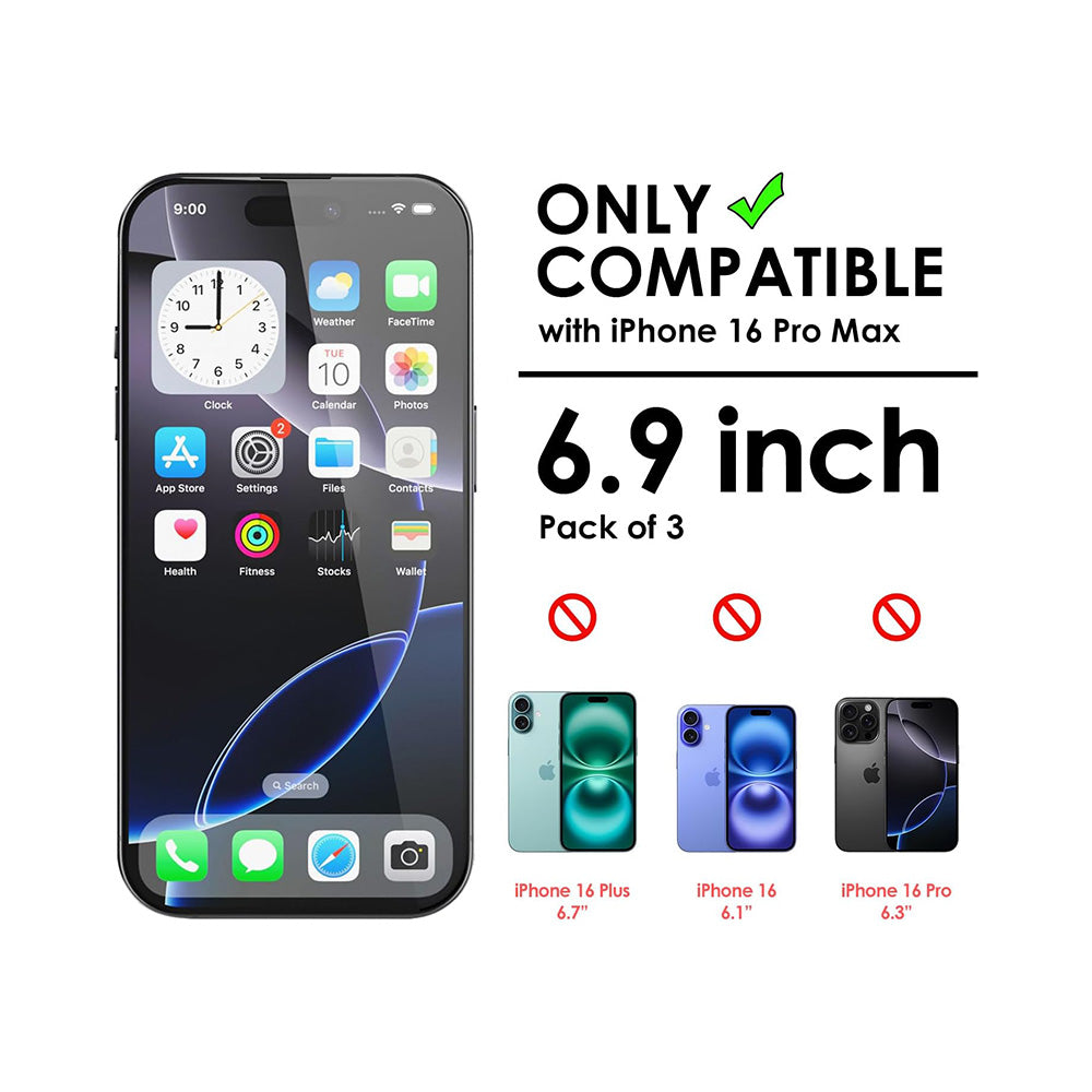 iSOUL Screen Protector for iPhone 16 Pro Max 6.9 Inch Tempered Glass Film Full Coverage, Case Friendly Clear 3 Pack