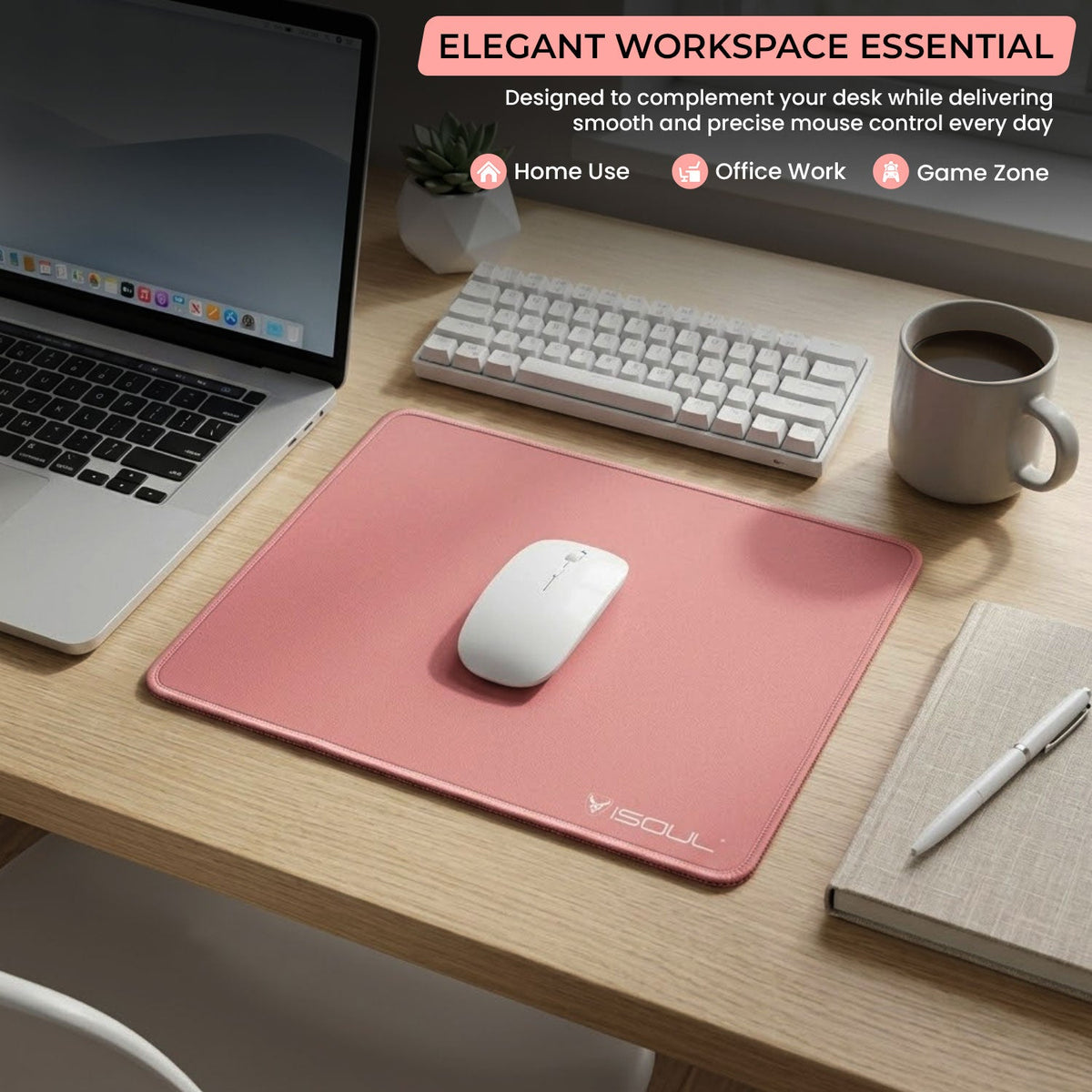 iSOUL Mouse Pad, Non-Slip Rubber Base, Mouse Mats for Computers Durable Stitched Edges, Neoprene Smooth Surface for Laser and Optical Mouse, Rose Gold