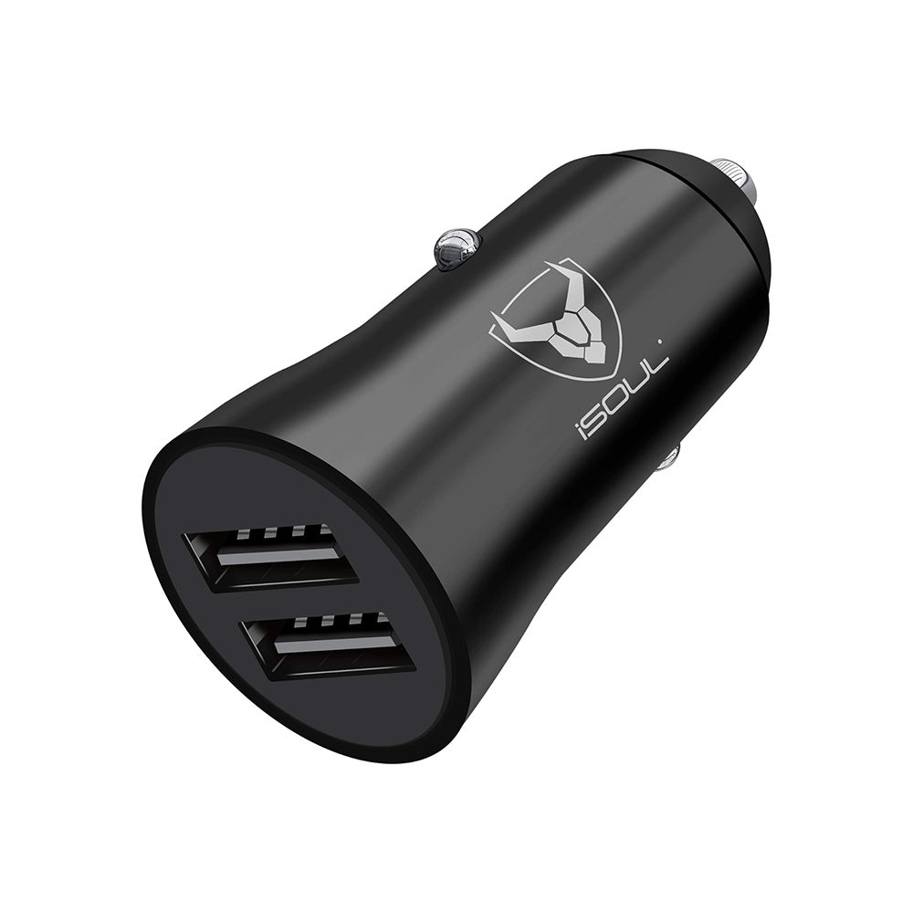 iSOUL Car Charger, USB Car Cigarette Lighter Charger, 12V/24V (DC 5V) 3.1A USB car phone charger Adapter 2-Port, Fast Charging for iPhone 13 14 12 11 X Pro Max Samsung Galaxy iOS Android Devices Black