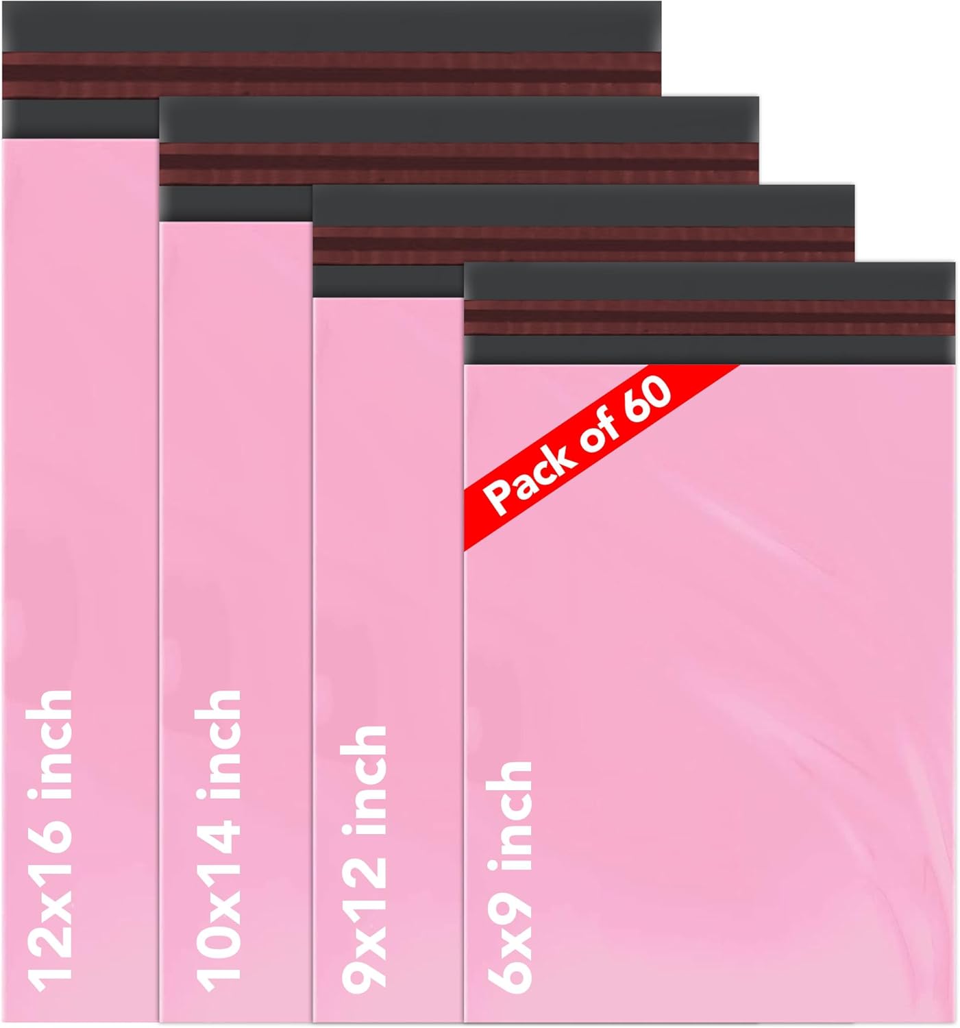 iSOUL 60 Mixed Size Self-Seal Parcel Bags, Tamper-Proof Vinted Plastic Packaging for Mailing, Postage Bags Shipping & Delivery Mailing Bags | 4 Sizes- Small to Large - [15 Each] Baby Pink