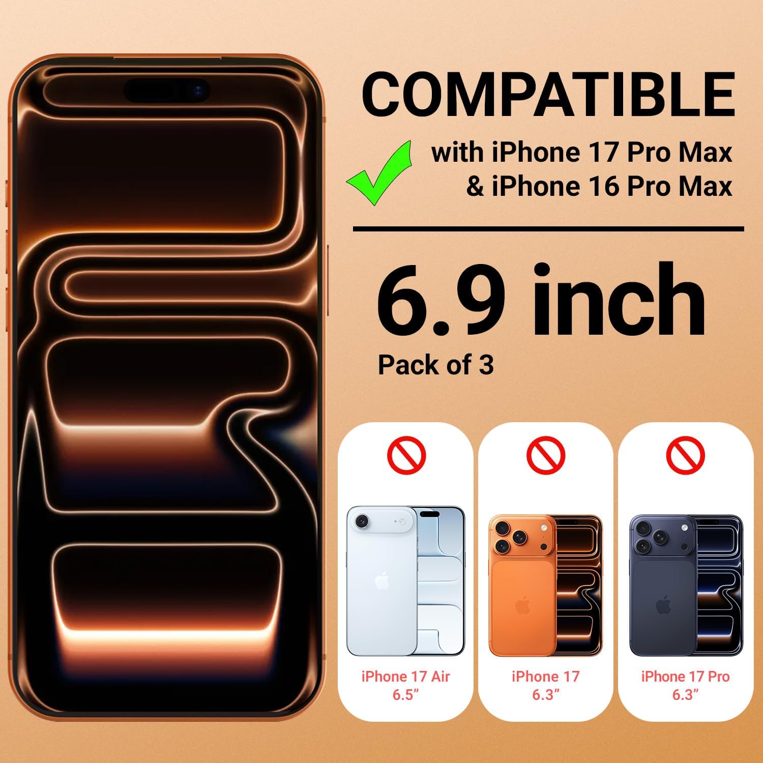 iSOUL Screen Protector for iPhone 17 Pro Max 6.9 Inch Tempered Glass Film Full Coverage - 3 Pack