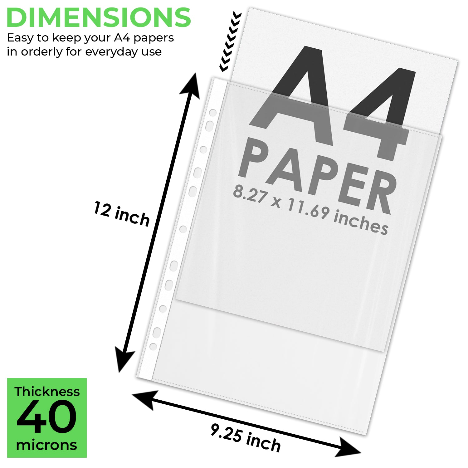 iSOUL A4 Plastic Value Punched Punch Pockets, 11 Hole Heavy Duty File Binder Pockets, 40 Micron Punched Pockets for Documents Folders Filling Plastic Wallets 100 Sleeves