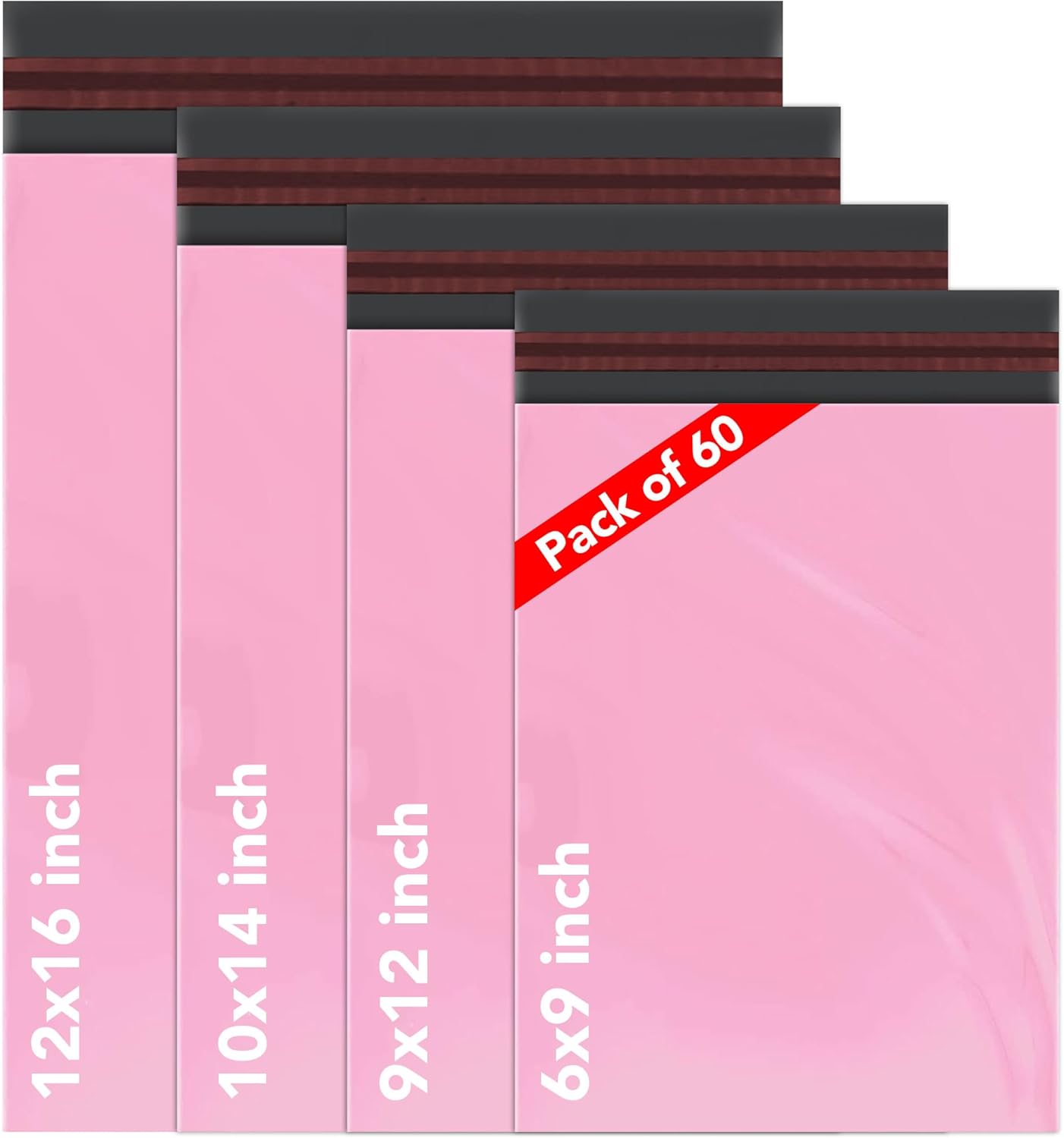 iSOUL 60 Mixed Size Self-Seal Parcel Bags, Tamper-Proof Vinted Plastic Packaging for Mailing, Postage Bags Shipping & Delivery Mailing Bags | 4 Sizes- Small to Large - [15 Each] Baby Pink