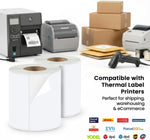 Close-up of printed 100x150mm shipping label with barcode and address text