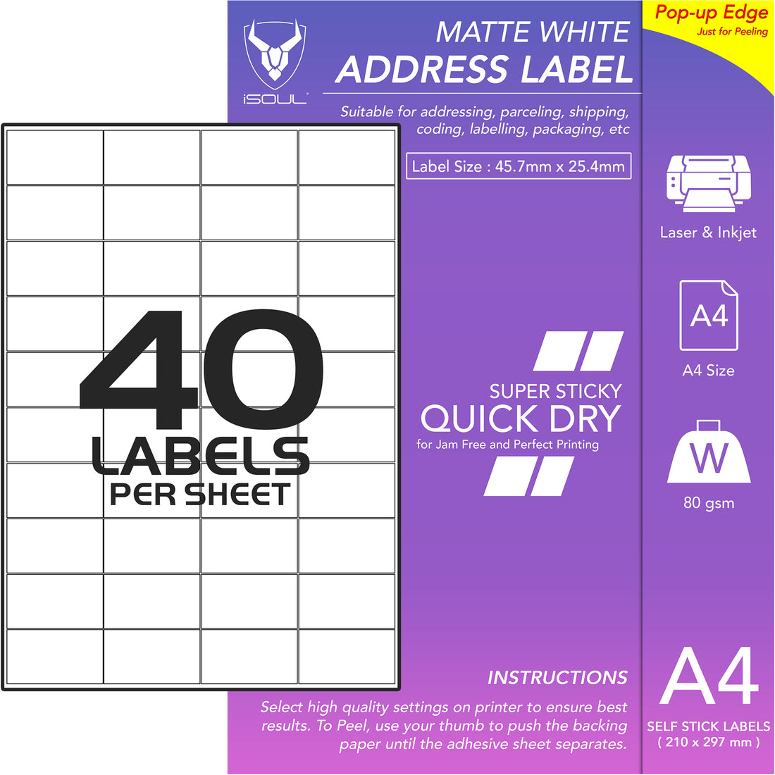 Return Address Printer Labels - 40 Labels per Sheet - 46mm x 25mm – iSOUL