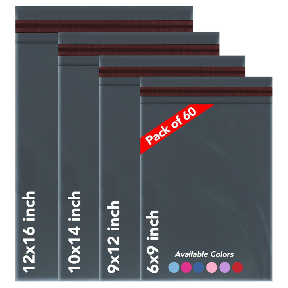 ISOUL 60 Mixed Size Grey Mailing Bags, Self Seal 4 Size Strong Waterproof Poly Plastic Envelopes for Parcels, Packaging, Small, Medium, Large Mail, Shipping Delivery Bags