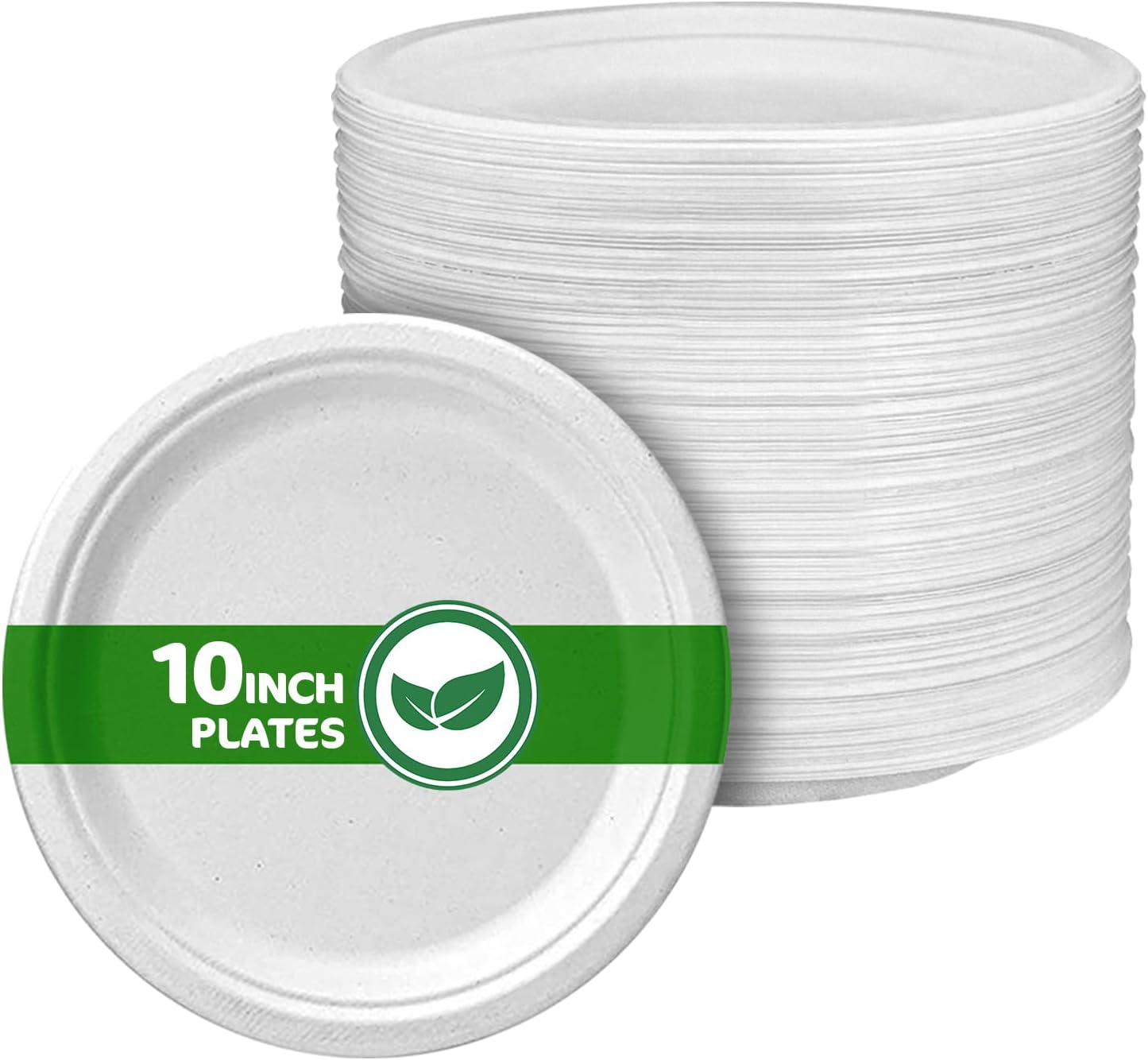Disposable Paper Plate 10 Inch Heavy Duty Strong Bagasse Compostable Eco-Friendly Natural Sugarcane Fibers Round Plates for Hot & Cold Food Catering BirthdayDinner Party Office Picnic BBQs 100 Plates