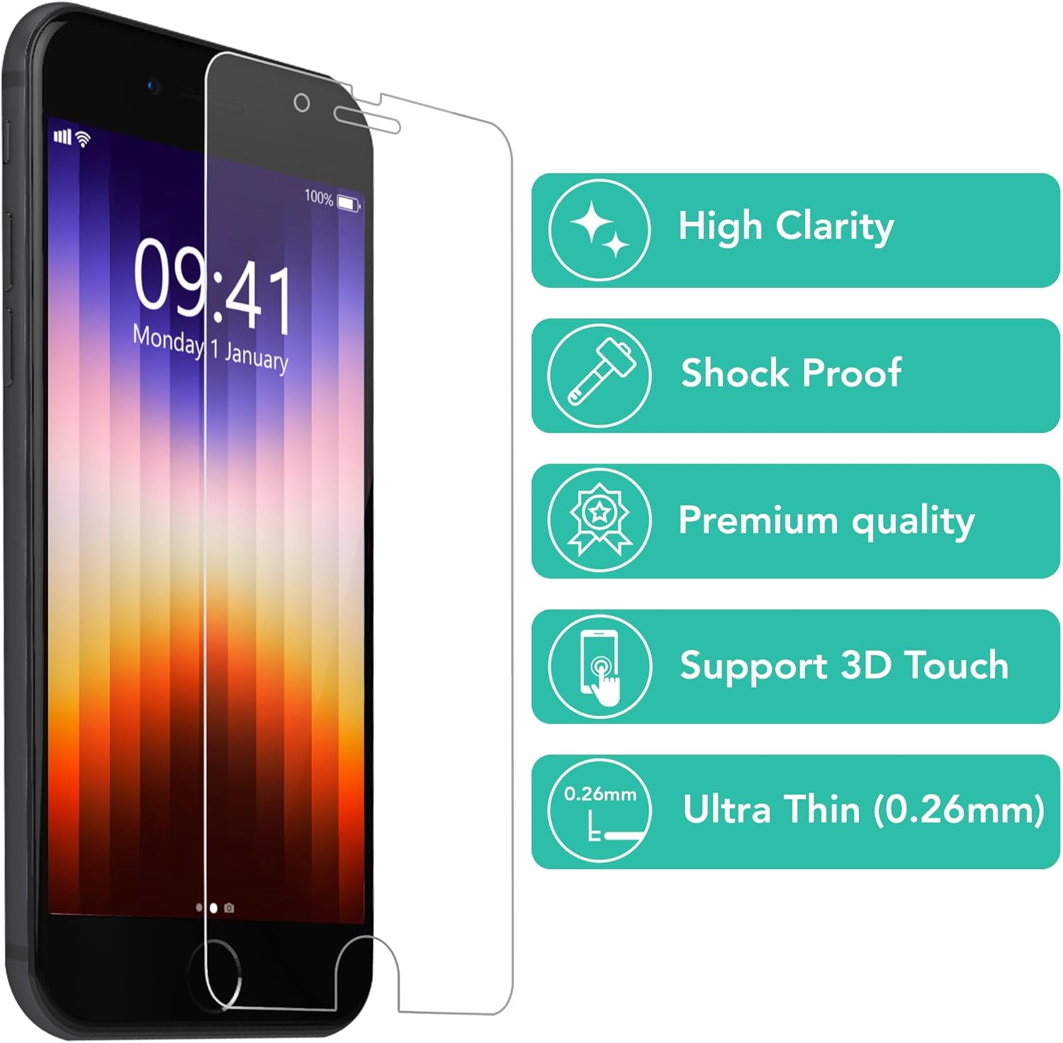 iSOUL 4-Pack Screen Protector for iPhone SE 3/2 (2022/2020 Edition), Tempered Glass iPhone 8/7, 6s/6, 4.7-Inch Tempered Glass Film [Ultra HD] [3D Touch] [Case Friendly] [Lifetime Replacement Support]