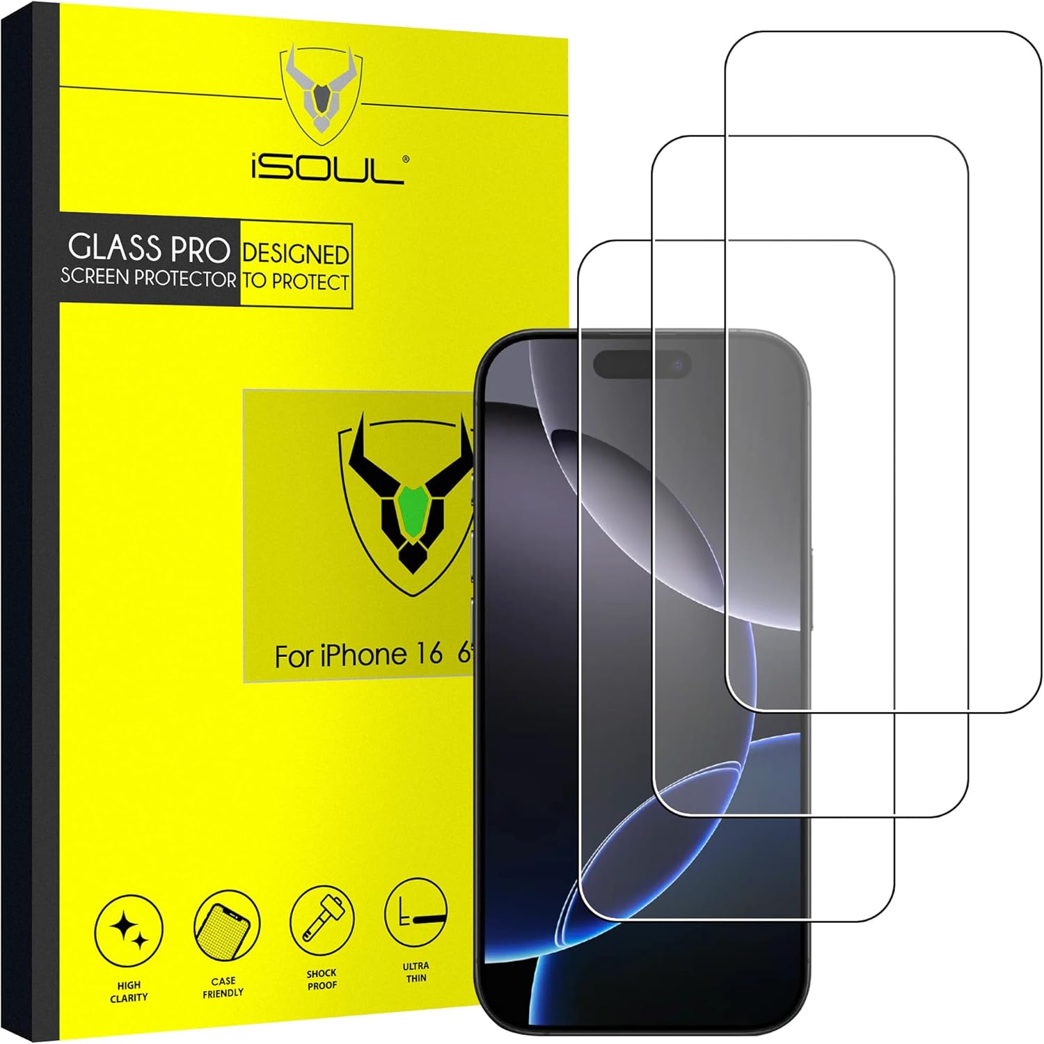 iSOUL Screen Protector for iPhone 16 Pro Max 6.9 Inch Tempered Glass Film Full Coverage, Case Friendly Clear 3 Pack