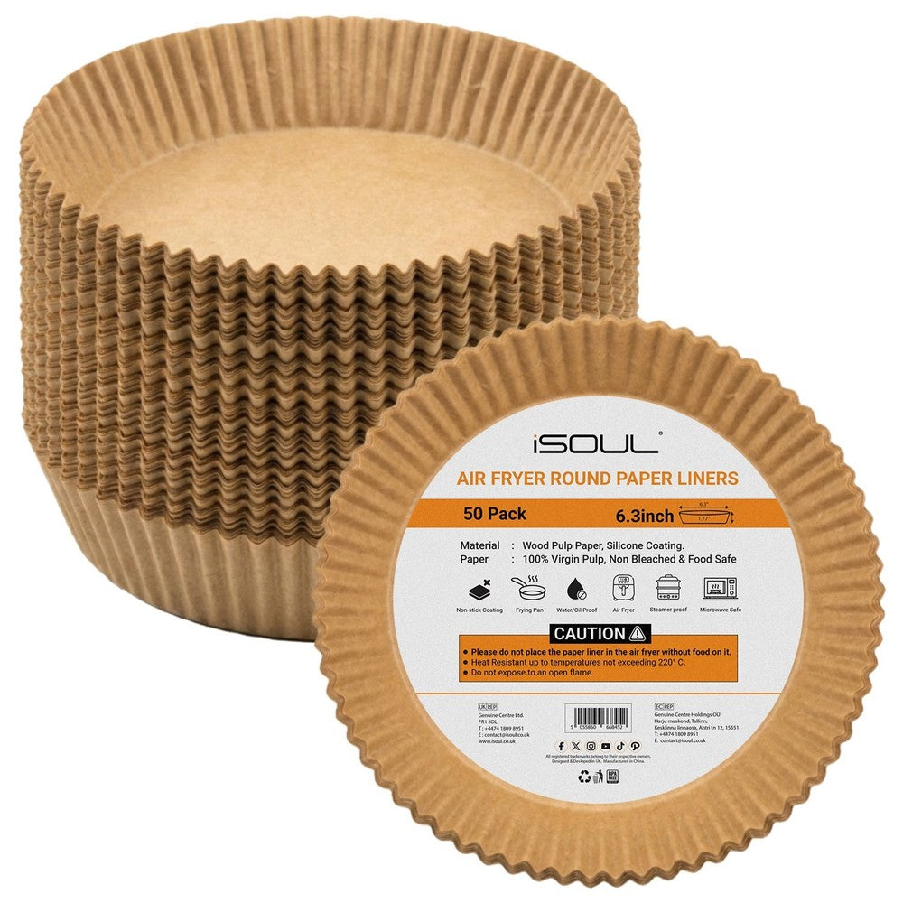 iSOUL Air Fryer Liners, 6.3 inch Round Air Fryer Disposable Paper Liners 50 Pack