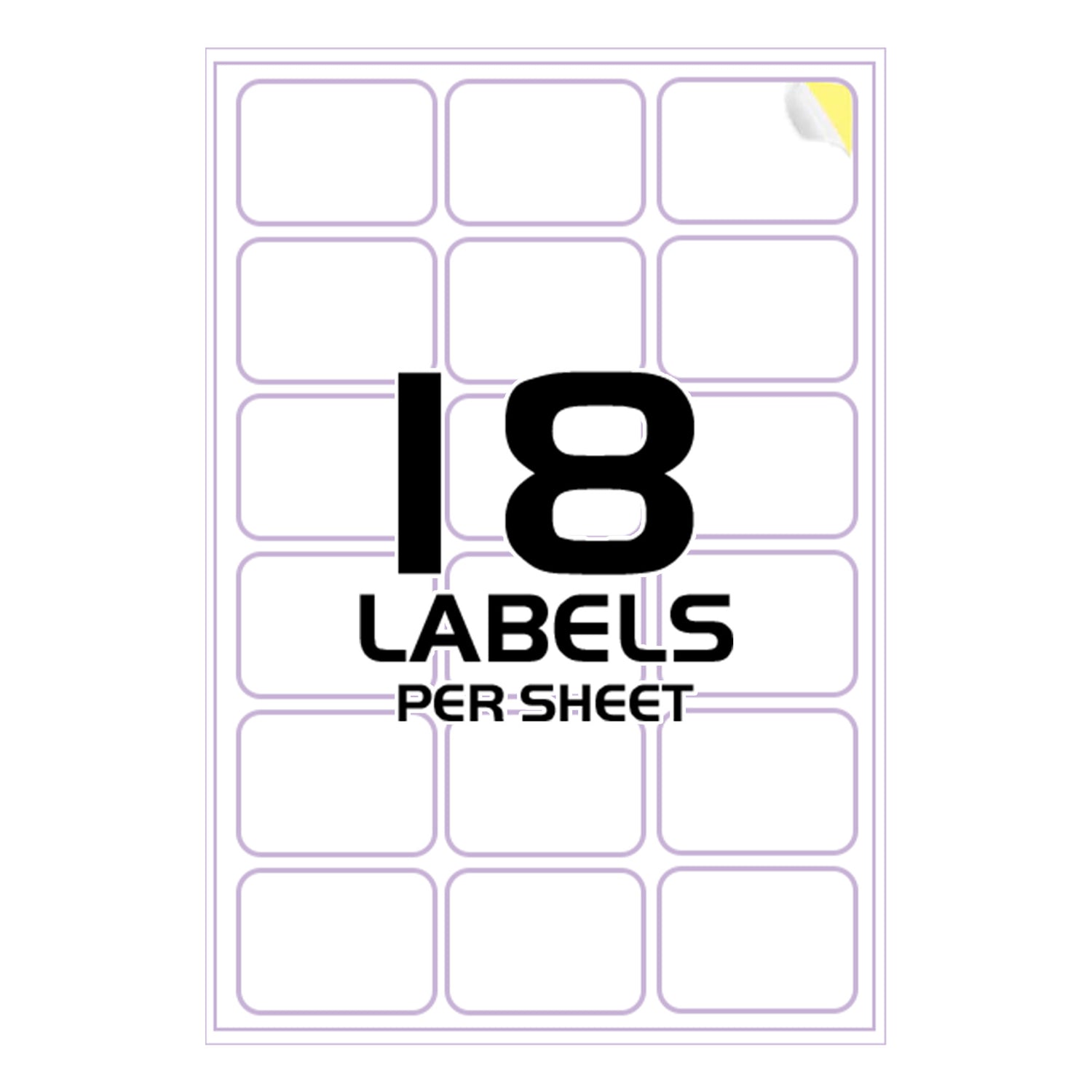 Sticky Labels for Printer - 18 Labels per Sheet - 63mm x 47mm