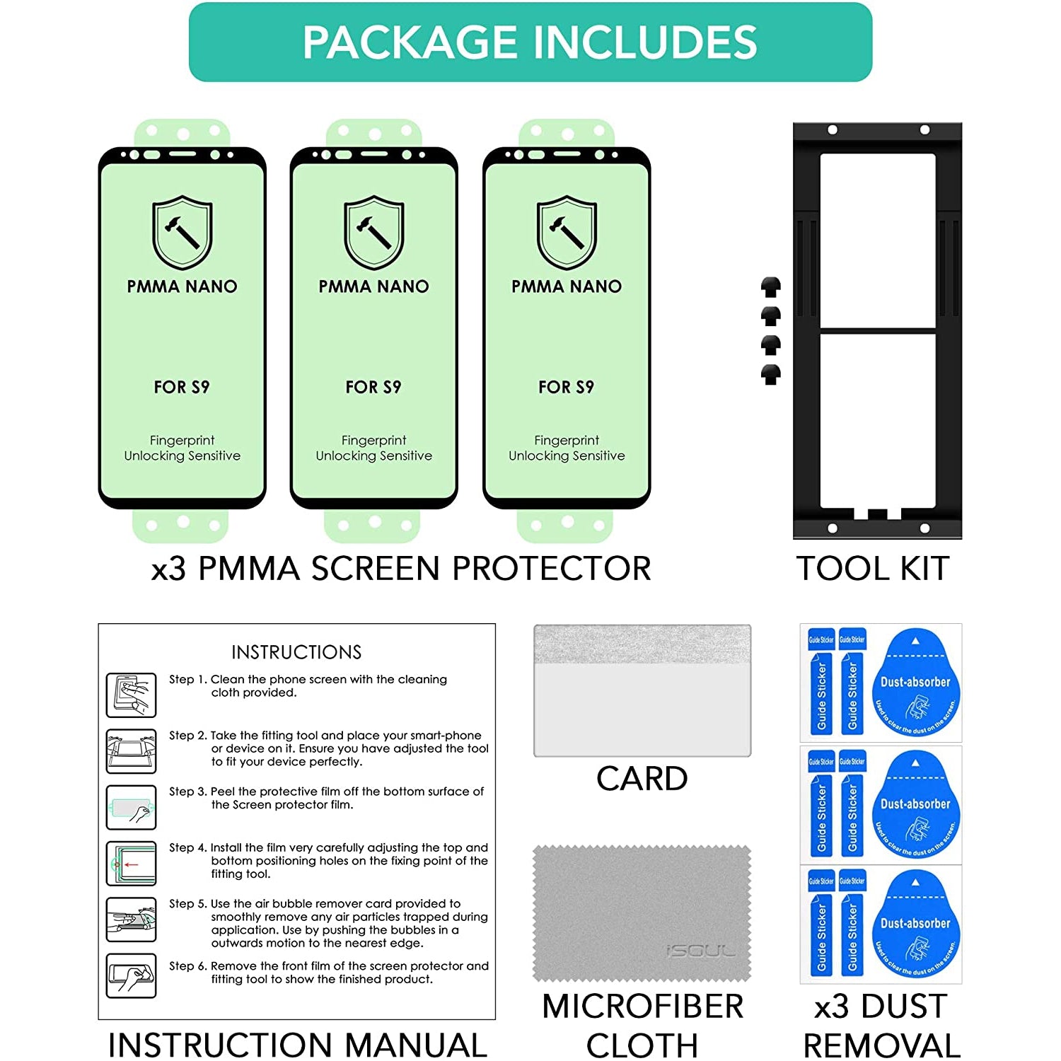 ISOUL 3 Pack Flexible Screen Protector for Samsung Galaxy S9 5.8"