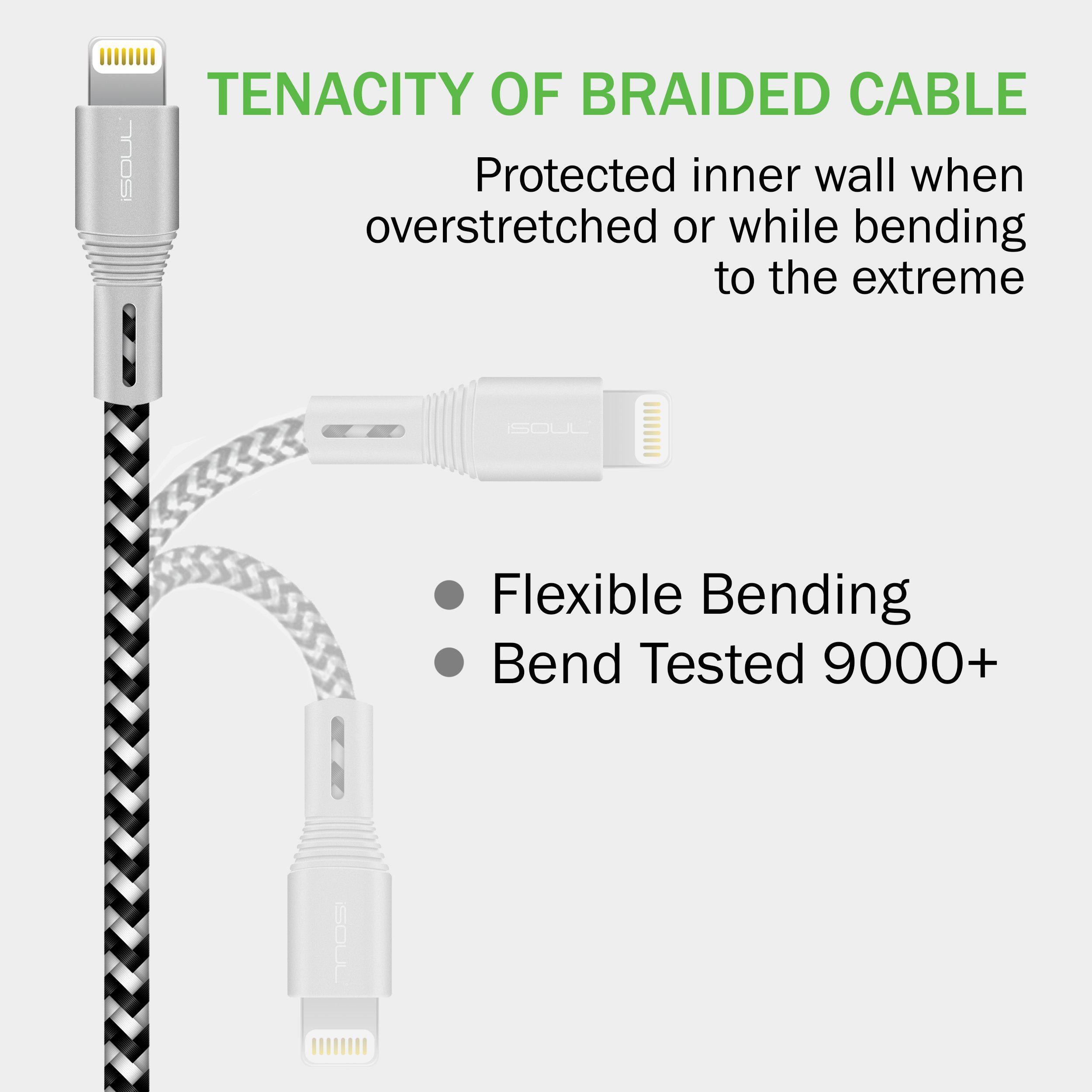 iSOUL Lightning iPhone Charger Data Cable - [Apple MFi Certified] 15cm / 1M / 2M Long Nylon Braided Lead USB Fast Charge Sync - iSOUL
