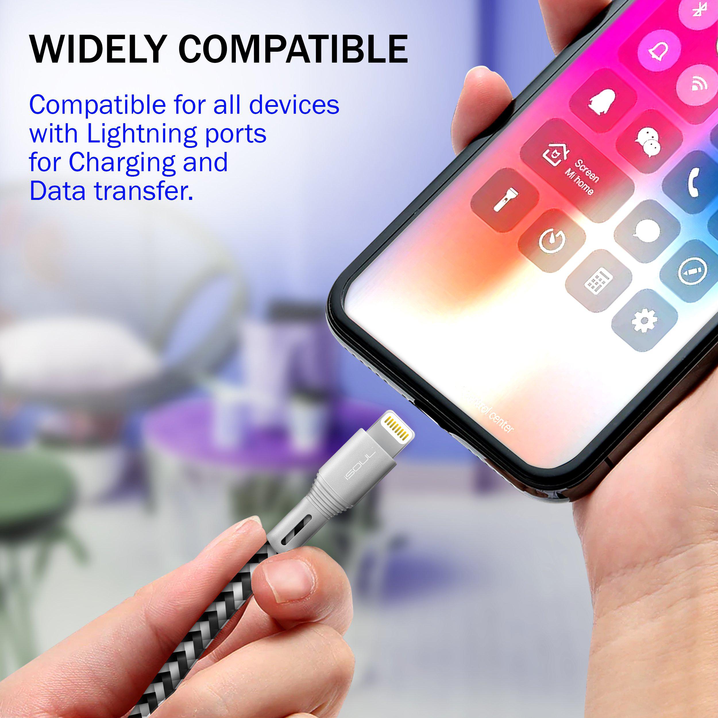 iSOUL Lightning iPhone Charger Data Cable - [Apple MFi Certified] 15cm / 1M / 2M Long Nylon Braided Lead USB Fast Charge Sync - iSOUL