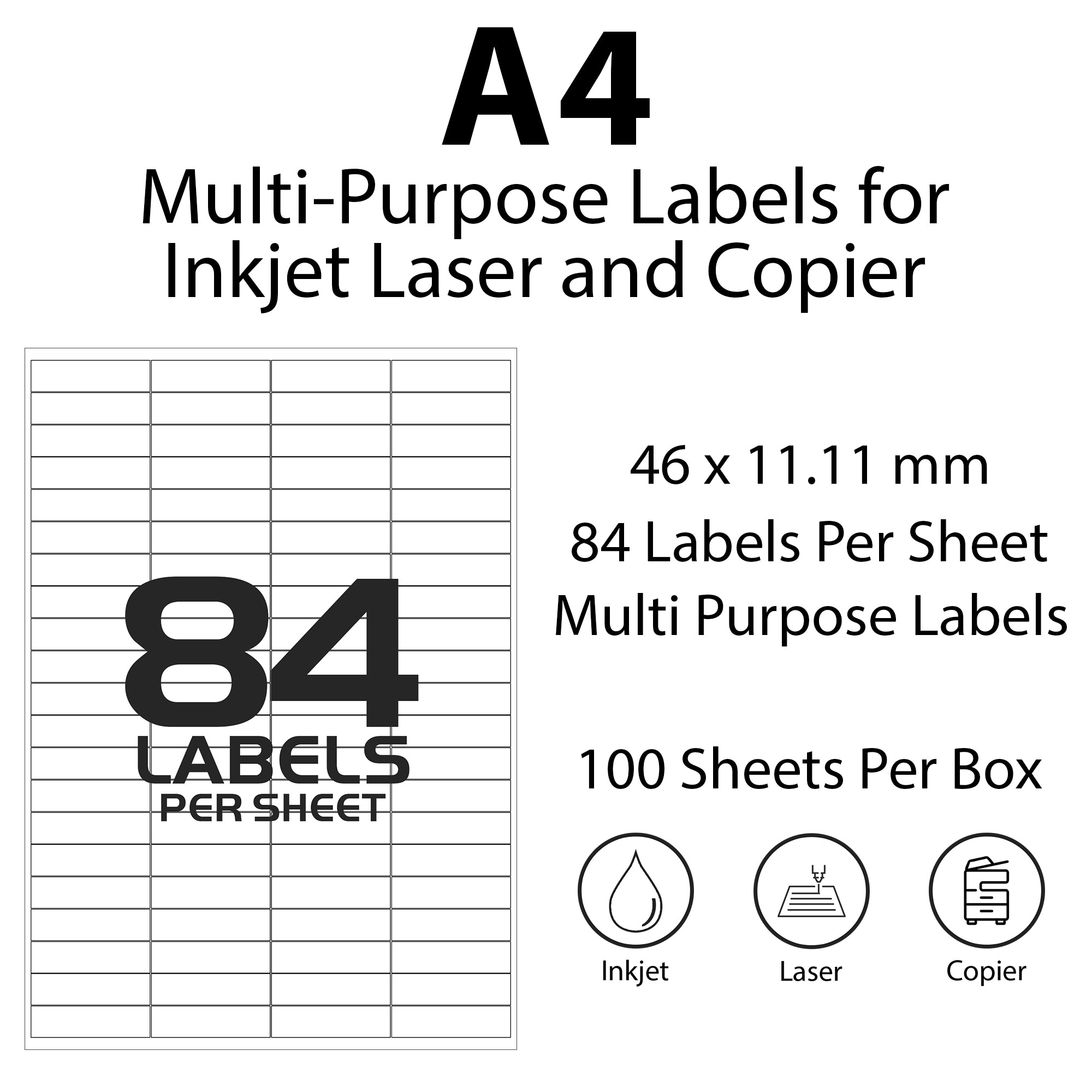 Multi Purpose A4 Adhesive Label Sticker (Box of 100's)