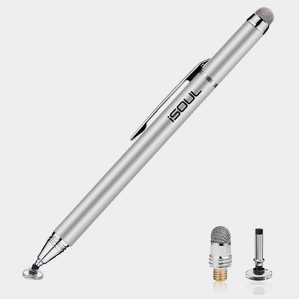 Stylus Pens for Touch Screens iSOUL 2-in-1 [Disc & Microfibre Tips] Styli Touch Screen Stylus Capacitive Stylus With 2 Pcs replacement tips For Smartphones iPhone iPad iPad Mini Pro Galaxy Note Tab -SILVER - iSOUL