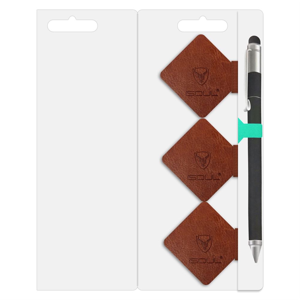 3X Brown Leather Adhesive Pen Loop for Notebooks - iSOUL