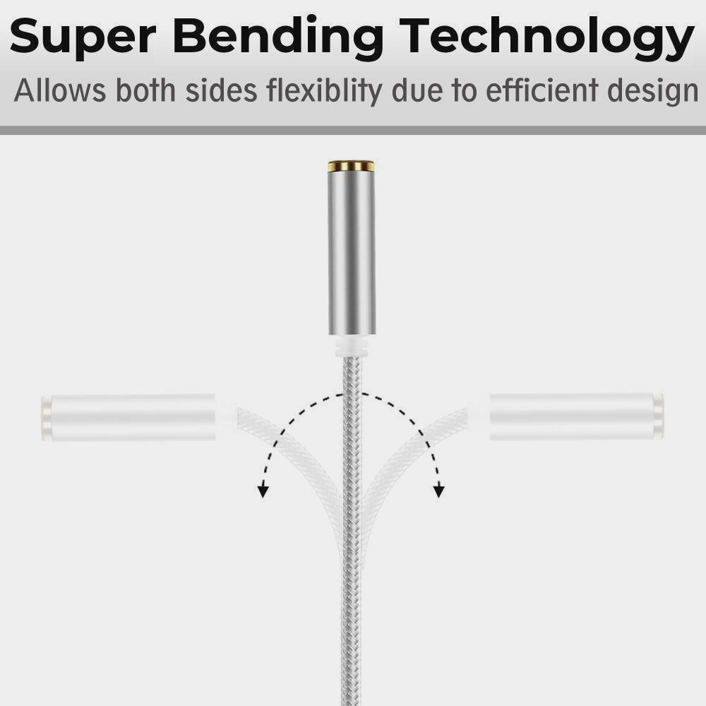 iSoul Braided 3.5mm Headphone Earphone Y Aux Splitter Adapter Jack Male to Dual Female Silver - iSOUL