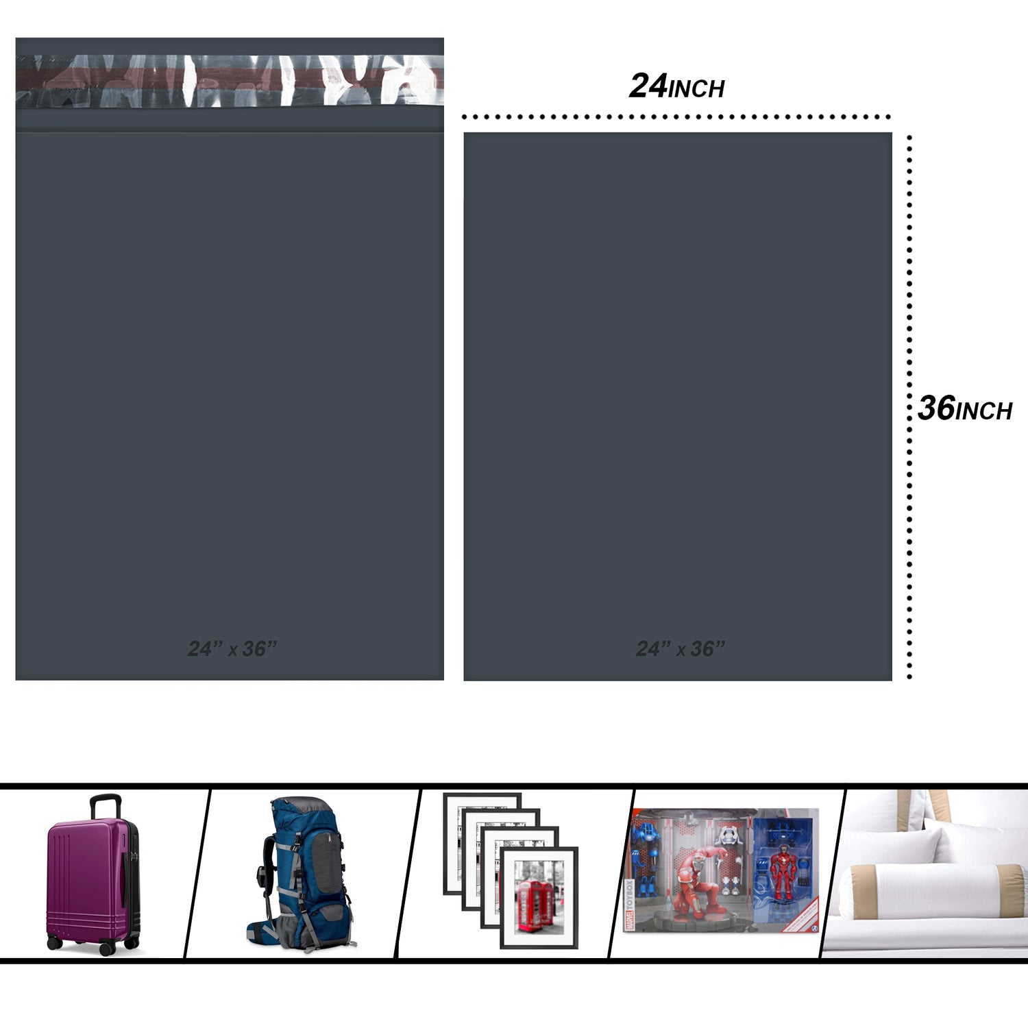 Mailing Bags, 24" x 36" (609mm to 914mm), Grey Plastic Poly Self Seal Bag