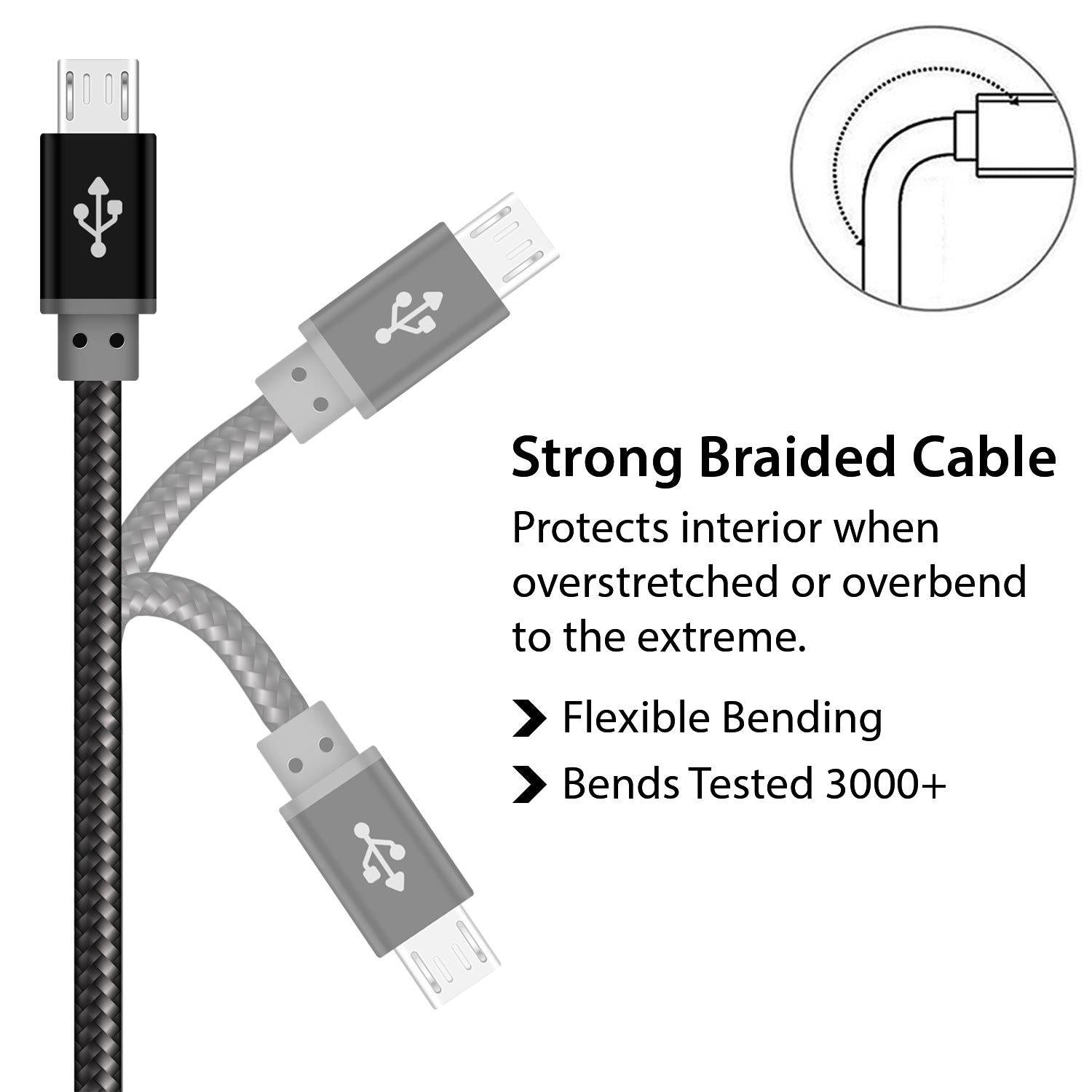 Braided Premium Quality Micro USB Cable Black for Data Sync and Charging - iSOUL