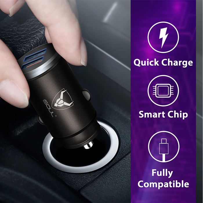 Fast Charging Dual Port USB Car Charger with QUALCOMM 3.0 Chip - iSOUL