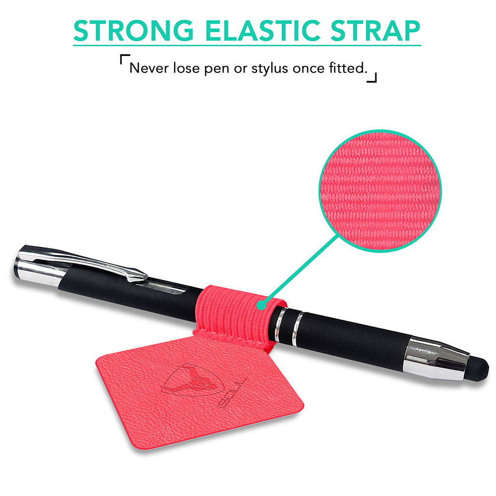 Pack of 3 Premium Elastic Leather Pen Loop Holder with Sticker - iSOUL