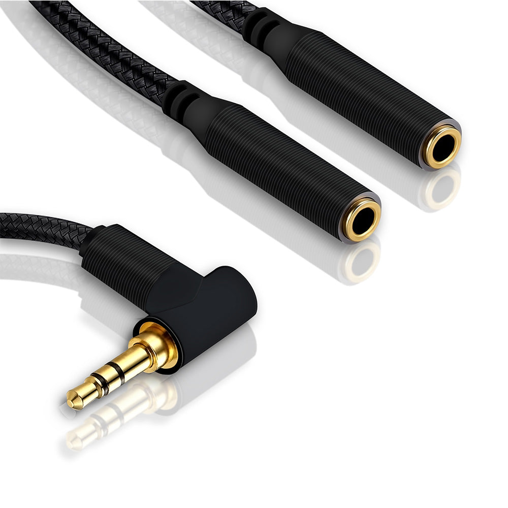 L-Shape Dual 3.5 mm Jack Audio Splitter Cable Nylon Braided - iSOUL